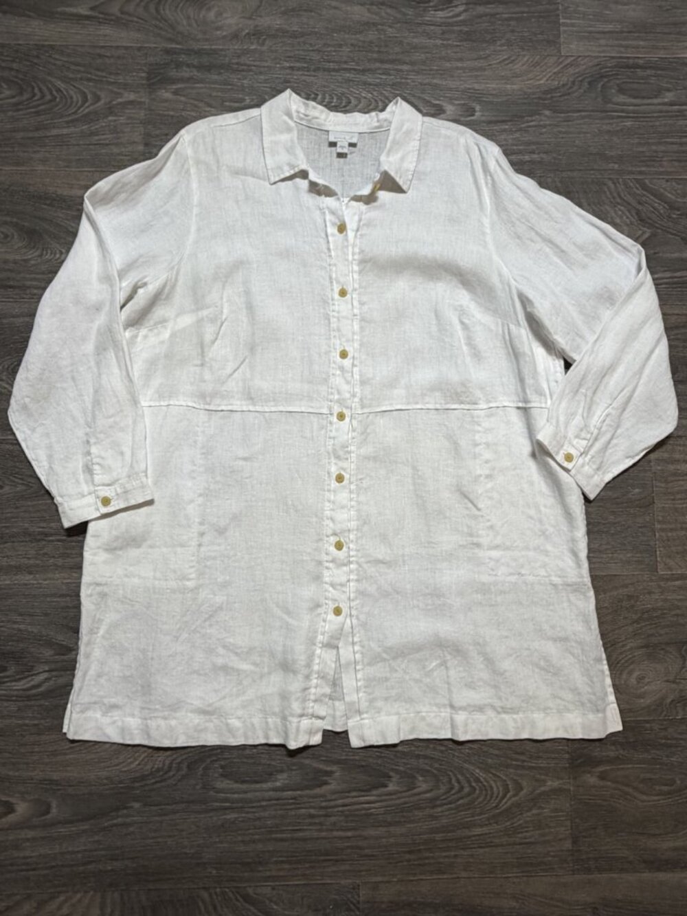 J. Jill Pure Jill White Linen Button Front Tunic Shirt 2X Preppy Natural Fabrics